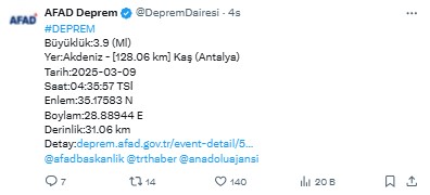 Kaş'ta 4.3 Büyüklüğünde Deprem 2