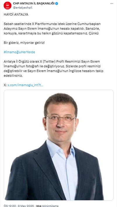 Chp Antalya'dan Çağrı! Profil Resimleri İmamoğlu'nun Fotoğrafı İle Değiştiriliyor 2