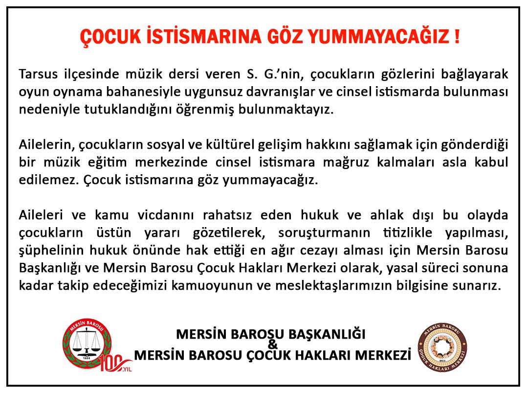 Mersin Barosu’ndan K*n Donduran Olaya Tepki
