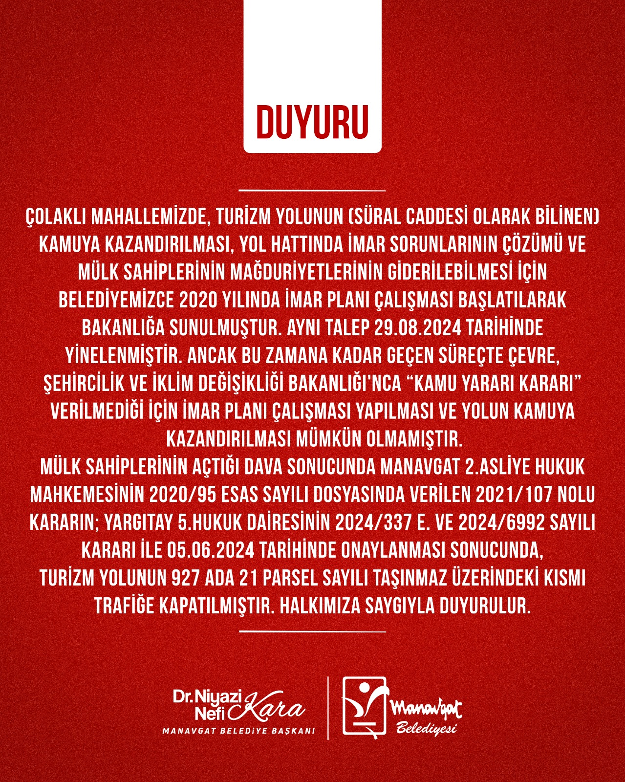 Manavgatta Yol Krizine Belediyeden Yanıt