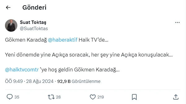 Gökmen Karadağ Halk TV'ye Yeniden Döndü