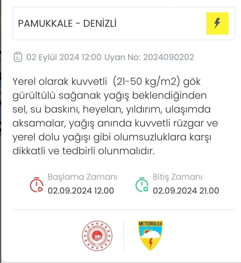 Meteoroloji'den Denizli ve Uşak İçin Kuvvetli Sağanak Yağış Uyarısı!