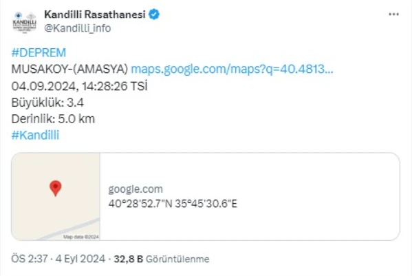 Kandilli Duyurdu: Amasya'da Deprem Oldu! 