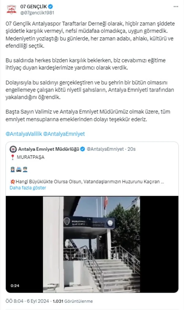 07 Gençlik’ten Emniyet’e Teşekkür