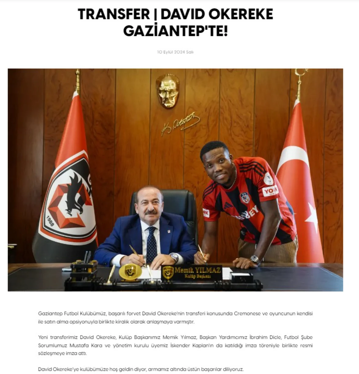 Gaziantep FK Nijeryalı Forvet David Okereke'yi Kiraladı