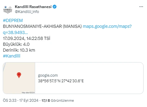 Kandilli Açıkladı: Manisa'da Art Arda Deprem Oldu!