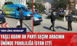 Yaşlı adam AK Parti seçim aracının önünde pahalılığa isyan etti