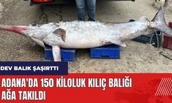 Adana'da 150 kiloluk kılıç balığı ağa takıldı