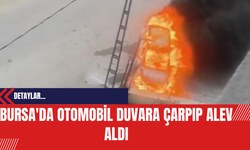 Bursa'da Otomobil Duvara Çarpıp Alev Aldı