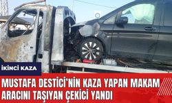 Mustafa Destici’nin kaza yapan makam aracını taşıyan çekici yandı
