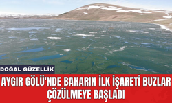 Aygır Gölü'nde baharın ilk işareti buzlar çözülmeye başladı
