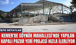 Kemer'de Göynük Mahallesi'nde yapılan kapalı pazar yeri projesi hızla ilerliyor