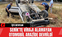 Serik’te Virajı Alamayan Otomobil Arazide Devrildi