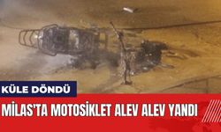 Muğla Milas'ta motosiklet alev alev yandı