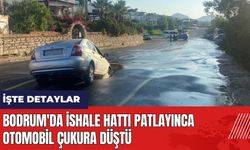 Bodrum'da ishale hattı patlayınca otomobil çukura düştü