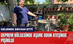 Deprem bölgesinde aşure odun ateşinde pişirildi