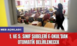 1. ve 5. Sınıf Şubeleri e-Okul'dan otomatik belirlenecek