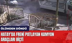 Hatay'da freni patlayan kamyon araçları biçti