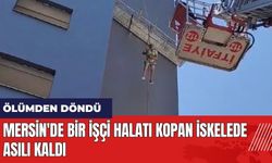 Mersin'de bir işçi halatı kopan iskelede asılı kaldı