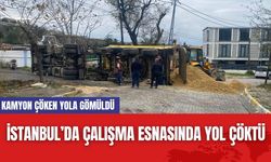 İstanbul’da Çalışma Esnasında Yol Çöktü! Kamyon Çöken Yola Gömüldü