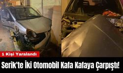 Serik'te İki Otomobil Kafa Kafaya Çarpıştı! 1 Kişi Yaralandı