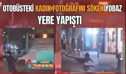 Otobüsteki kadın fotoğrafına saldıran yobaz yere yapıştı