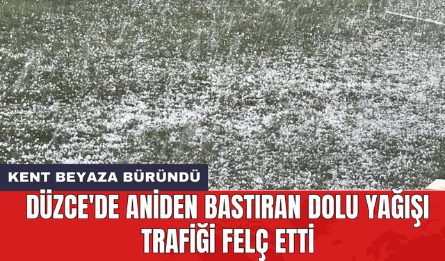 Düzce'de aniden bastıran dolu yağışı trafiği felç etti