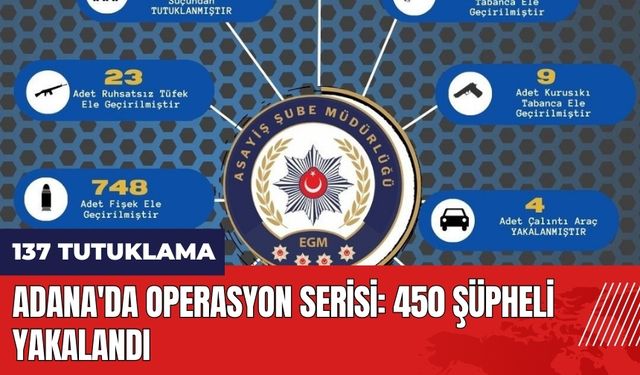 Adana'da operasyon serisi: 450 şüpheli yakalandı 137 tutuklama