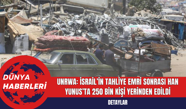UNRWA: İsrail’in Tahliye Emri Sonrası Han Yunus’ta 250 Bin Kişi Yerinden Edildi