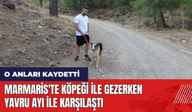 Marmaris'te köpeği ile gezerken yavru ayı ile karşılaştı