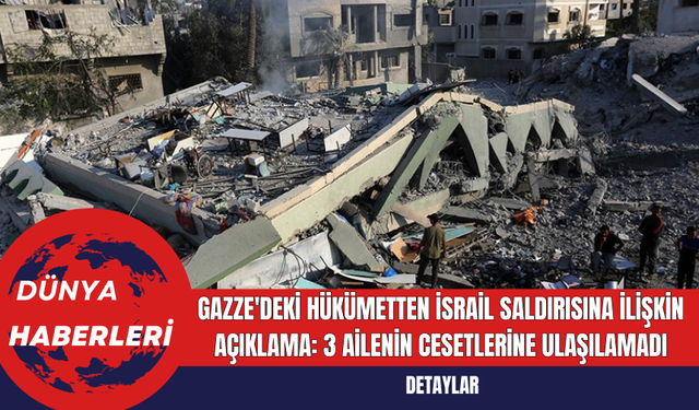 Gazze'deki Hükümetten İsrail Saldırısına İlişkin Açıklama: 3 Ailenin Cesetlerine Ulaşılamadı