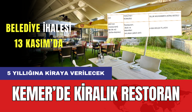 Kemer Oteller Bölgesinde Restoran Kiraya Verilecek