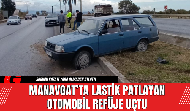 Manavgat’ta Lastik Patlayan Otomobil Refüje Uçtu