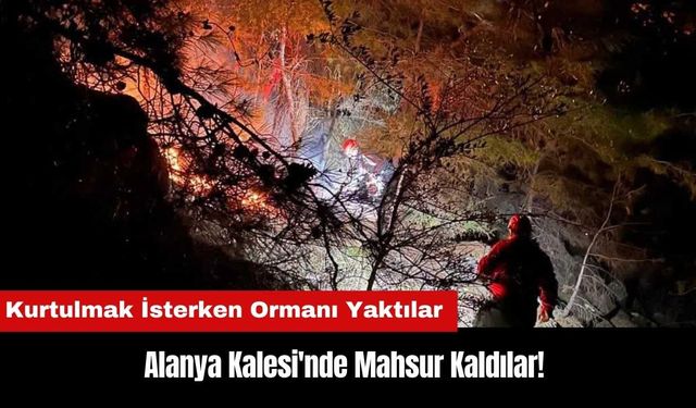 Alanya Kalesi'nde Mahsur Kaldılar! Kurtulmak İsterken Ormanı Yaktılar