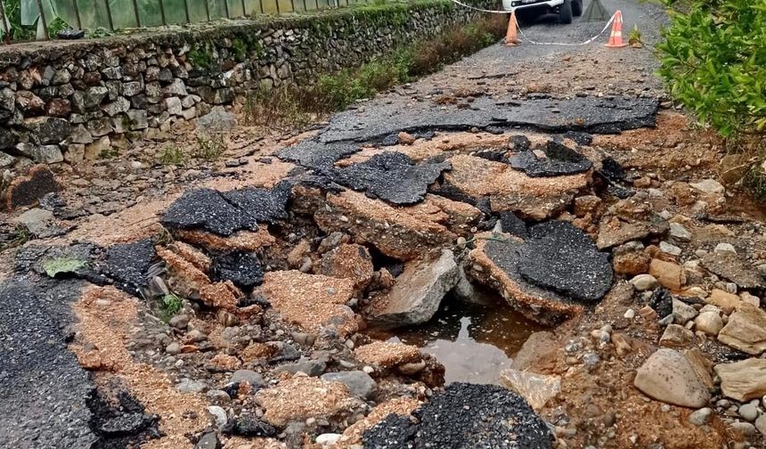 Patlayan su borusu yol ve sera camlarını parçaladı